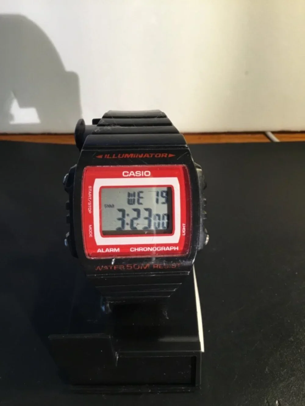 Casio W‑215H Black/Red Digital Watch – Rare Trim – Tested – Works Great